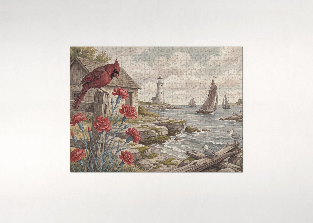 Ohio State Bird and Flower: Northern Cardinal and Scarlet Carnation jigsaw puzzle - gift box