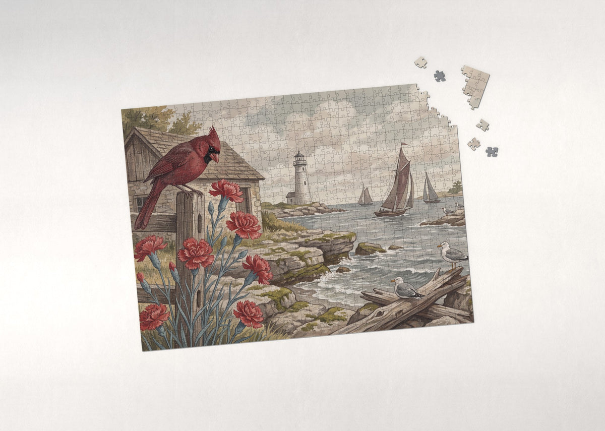 Ohio State Bird and Flower: Northern Cardinal and Scarlet Carnation jigsaw puzzle - puzzle with loose pieces