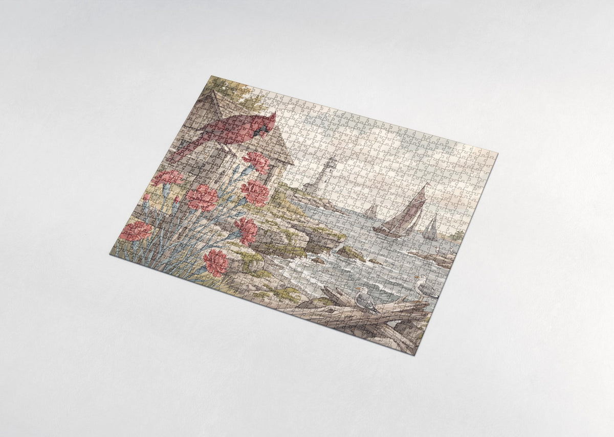 Ohio State Bird and Flower: Northern Cardinal and Scarlet Carnation jigsaw puzzle - assembled puzzle