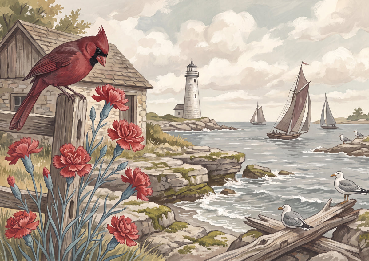 Ohio State Bird and Flower: Northern Cardinal and Scarlet Carnation jigsaw puzzle