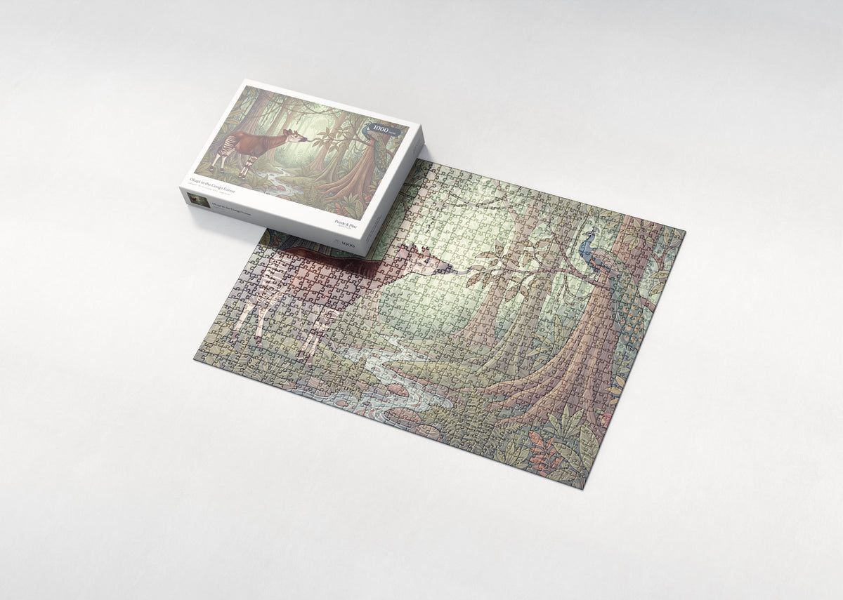 Okapi in the Congo Forest jigsaw puzzle - box and puzzle