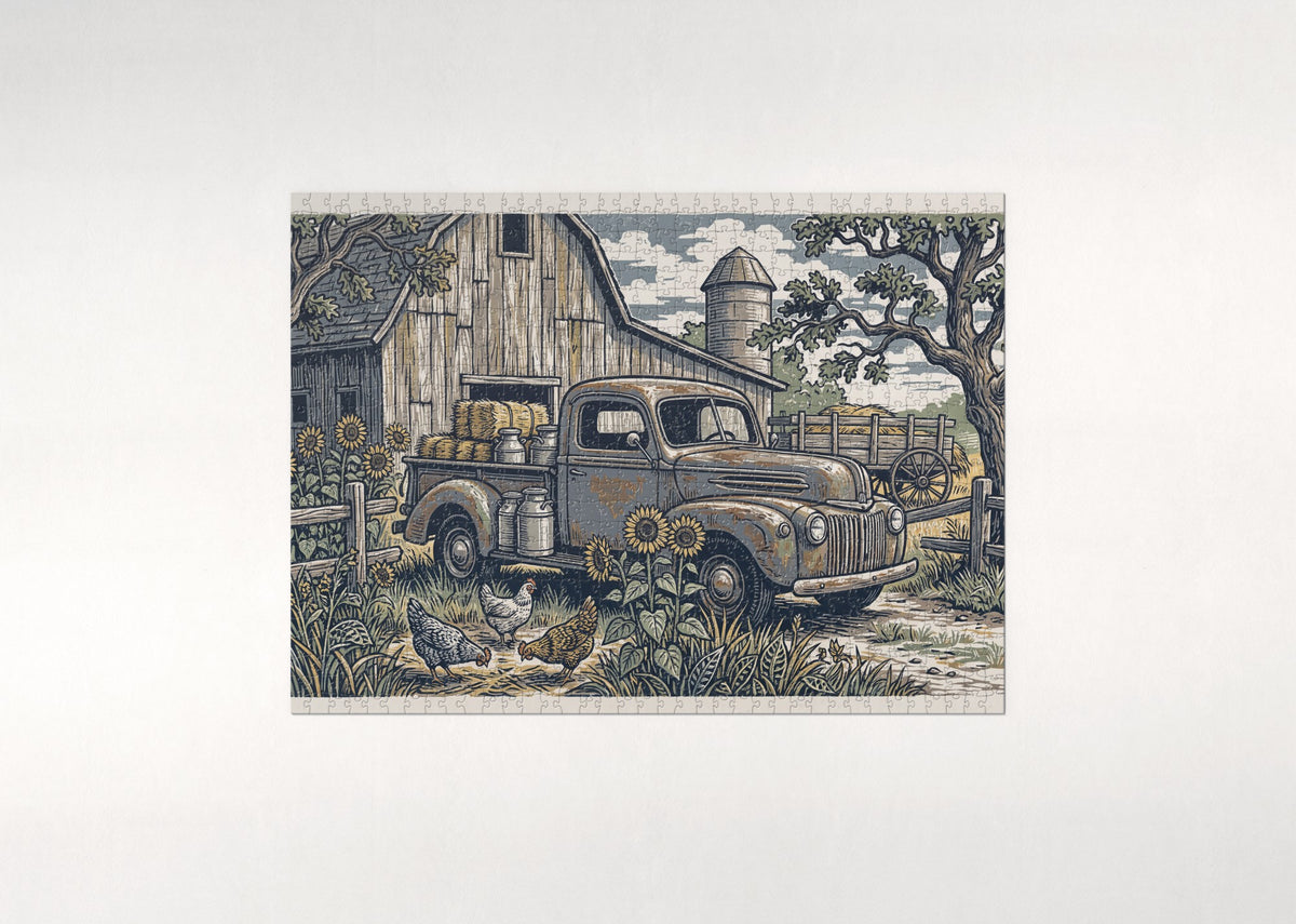 Old Farm Truck at the Barn jigsaw puzzle - flat puzzle