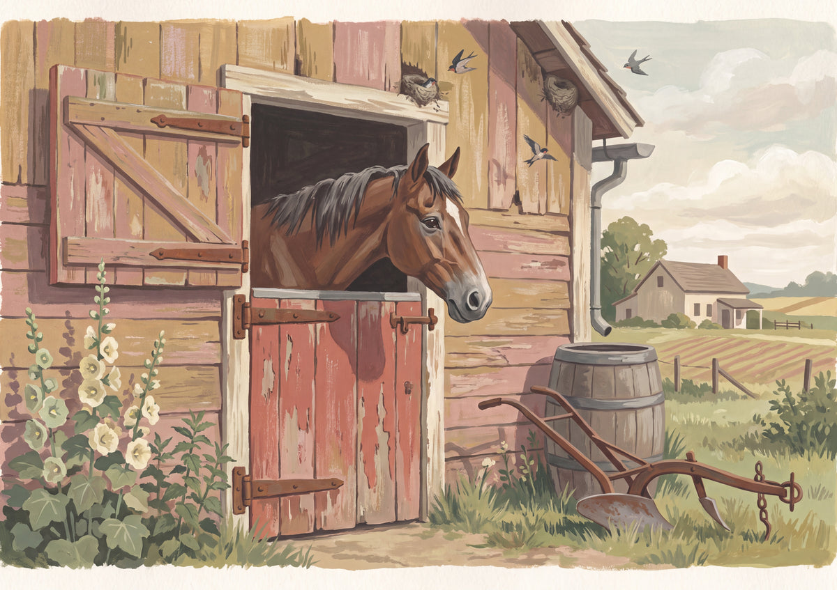 Old Horse at the Weathered Barn Door jigsaw puzzle