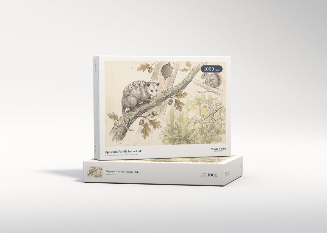 Opossum Family in the Oak jigsaw puzzle - gift box