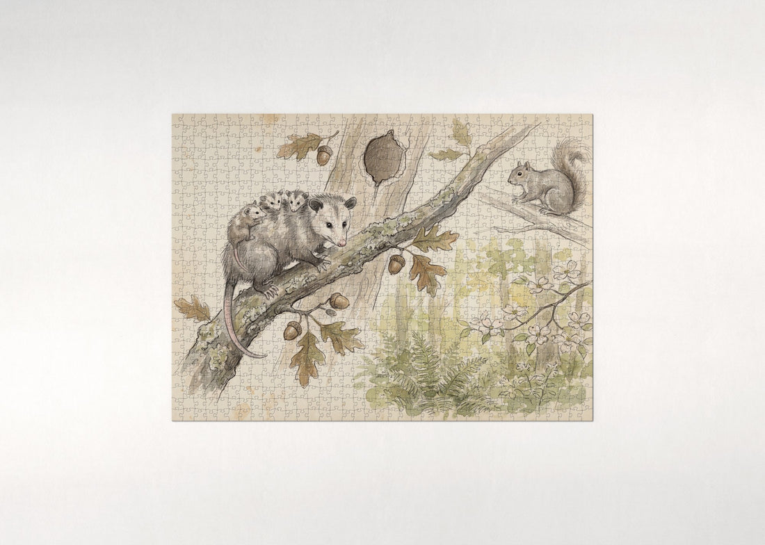 Opossum Family in the Oak jigsaw puzzle - gift box