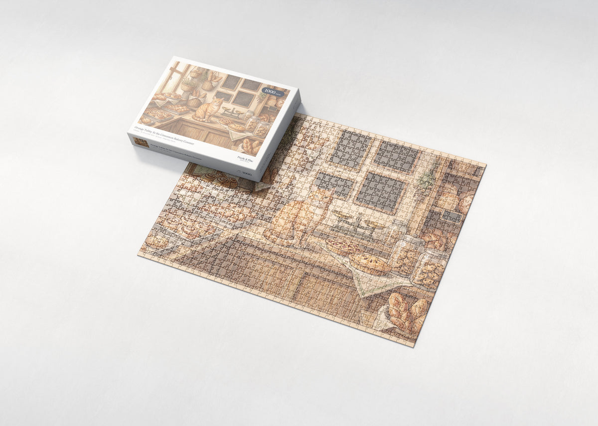 Orange Tabby At the Cinnamon Bakery Counter jigsaw puzzle - box and puzzle