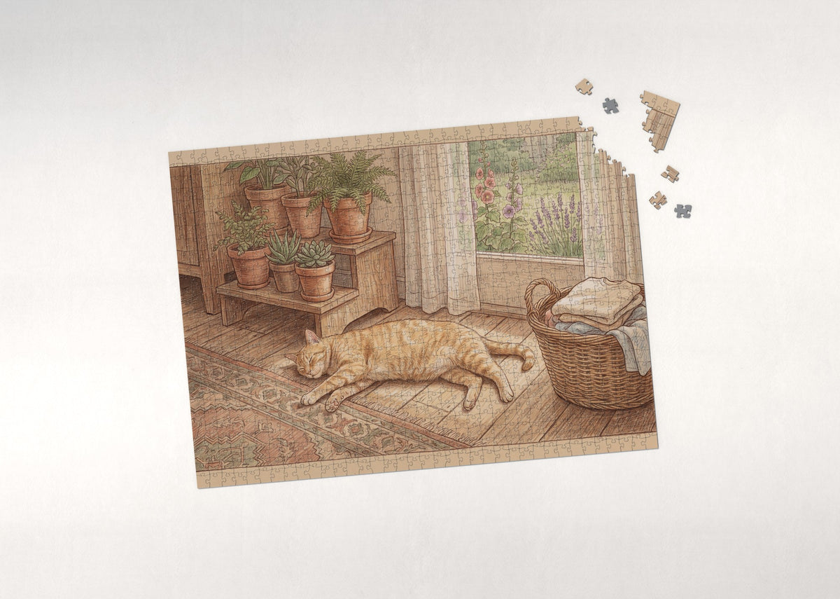 Orange Tabby In the Morning Sunbeam jigsaw puzzle - puzzle with loose pieces