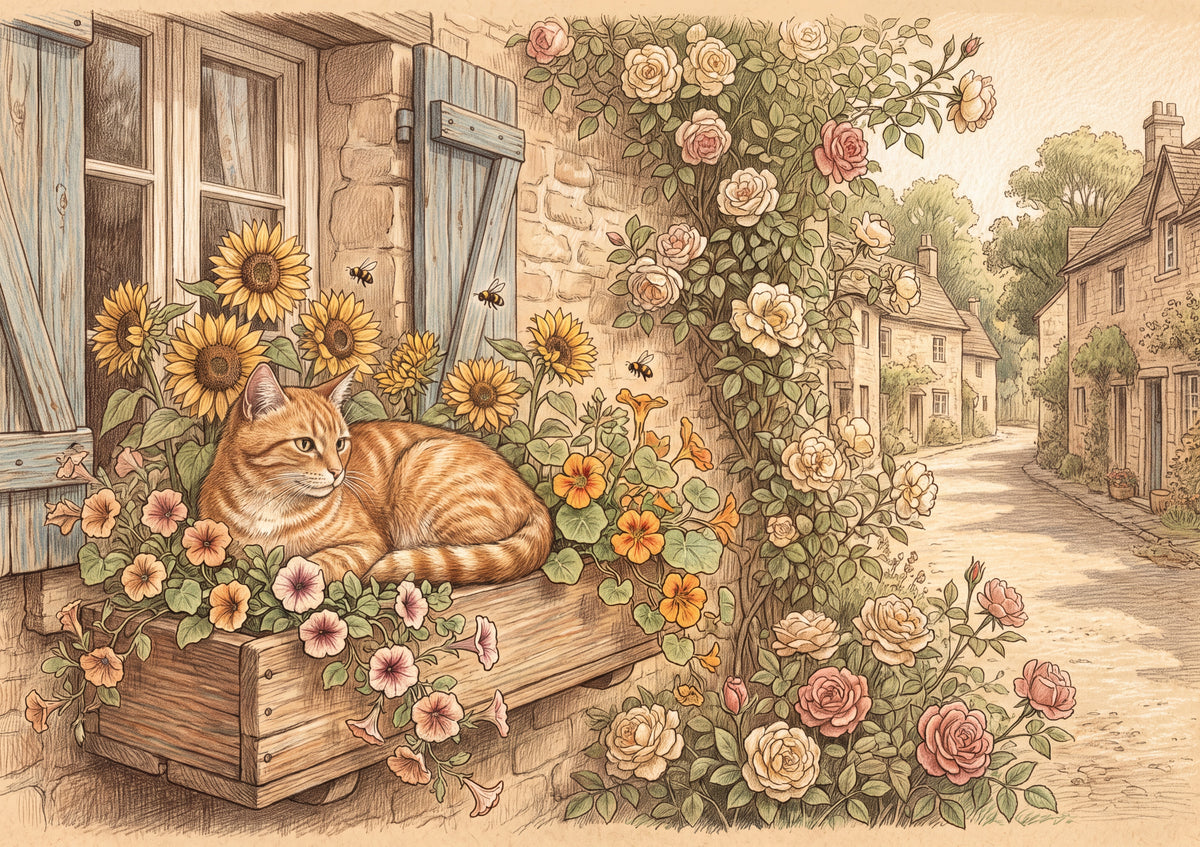 Orange Tabby In the Sunflower Windowbox jigsaw puzzle