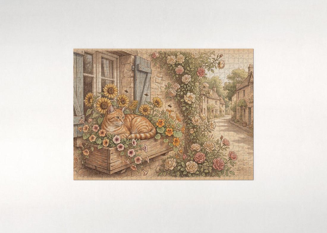 Orange Tabby In the Sunflower Windowbox jigsaw puzzle - gift box