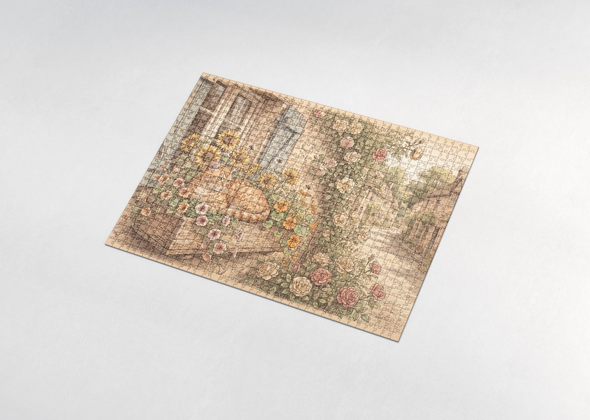 Orange Tabby In the Sunflower Windowbox jigsaw puzzle - assembled puzzle