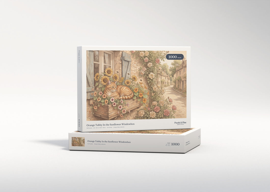 Orange Tabby In the Sunflower Windowbox jigsaw puzzle - gift box