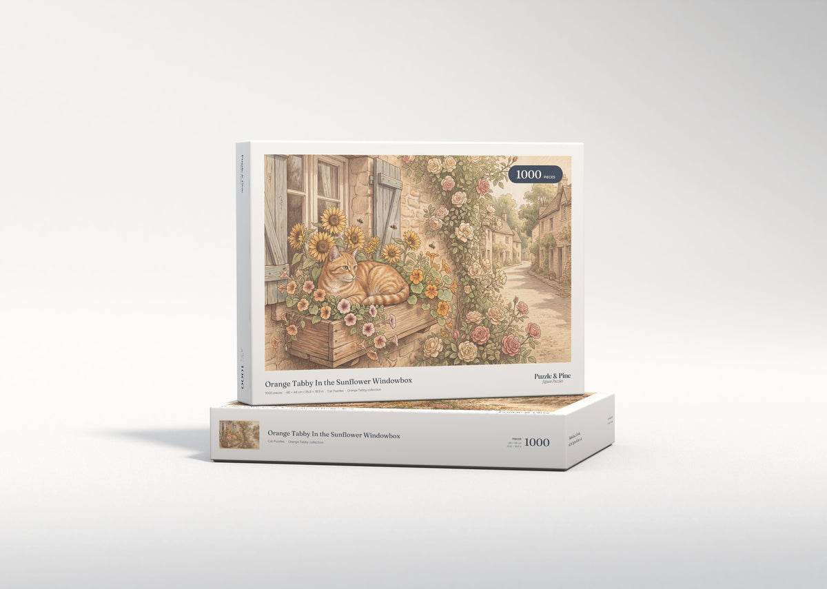 Orange Tabby In the Sunflower Windowbox jigsaw puzzle - gift box