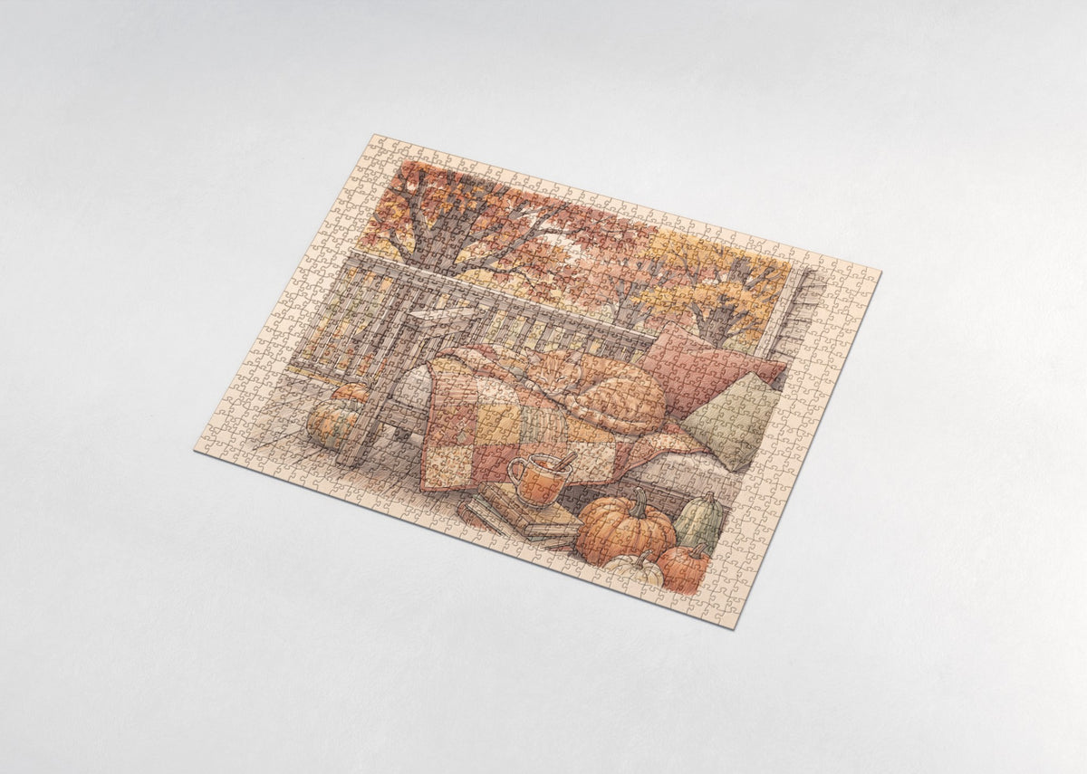 Orange Tabby On the Autumn Quilt jigsaw puzzle - assembled puzzle
