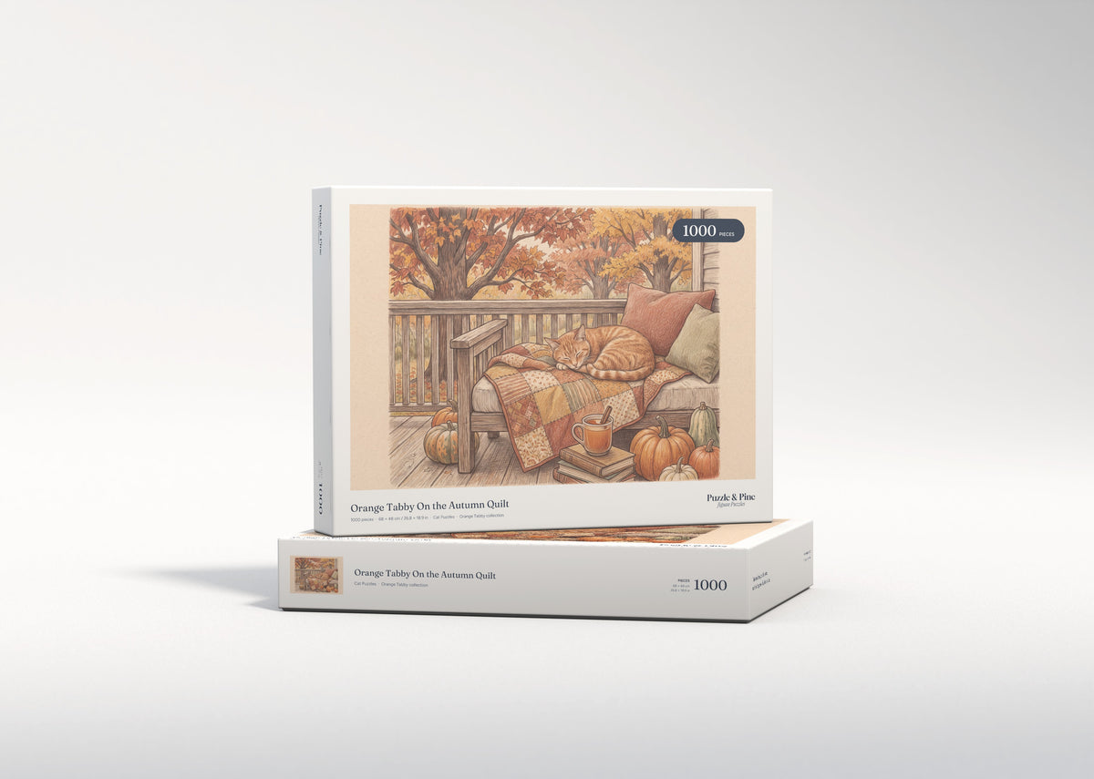 Orange Tabby On the Autumn Quilt jigsaw puzzle - gift box