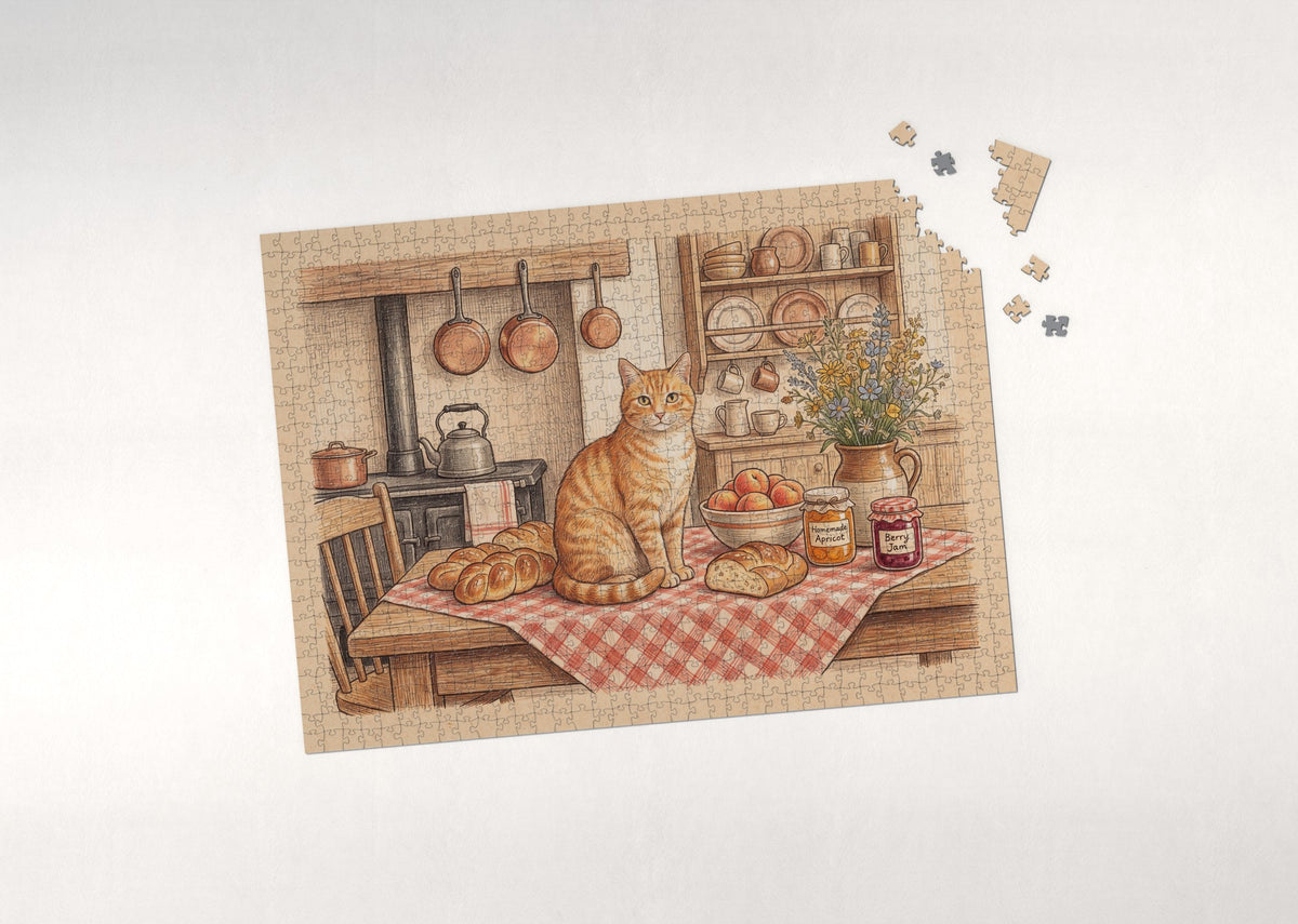 Orange Tabby On the Farmhouse Kitchen Table jigsaw puzzle - puzzle with loose pieces
