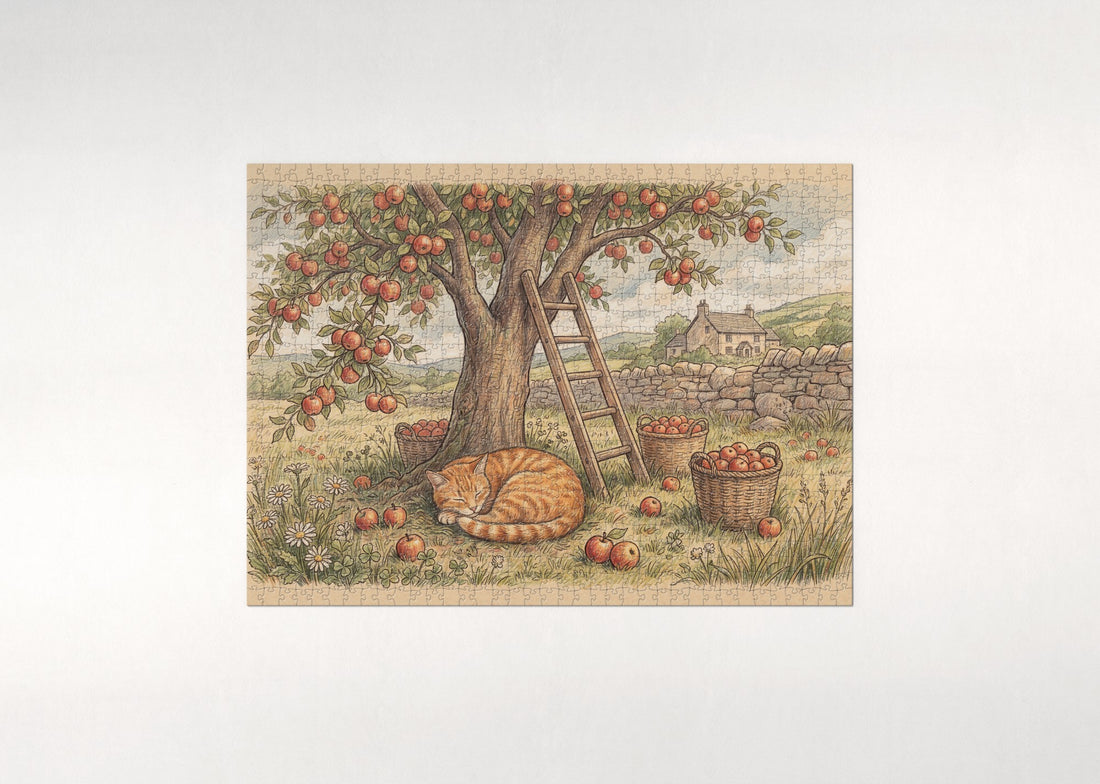 Orange Tabby Under the Apple Tree jigsaw puzzle - gift box