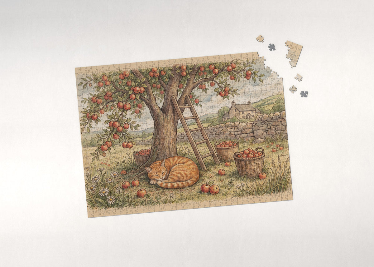 Orange Tabby Under the Apple Tree jigsaw puzzle - puzzle with loose pieces