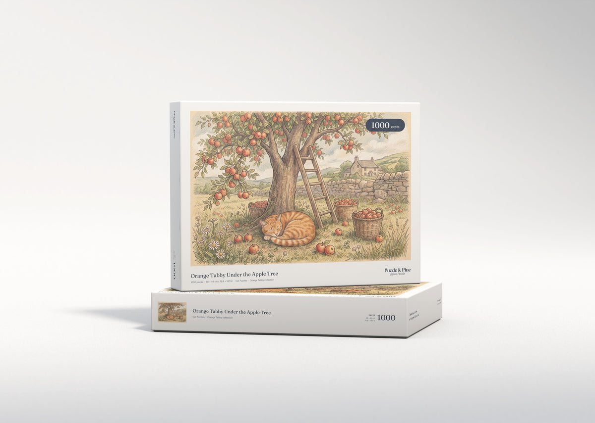 Orange Tabby Under the Apple Tree jigsaw puzzle - gift box