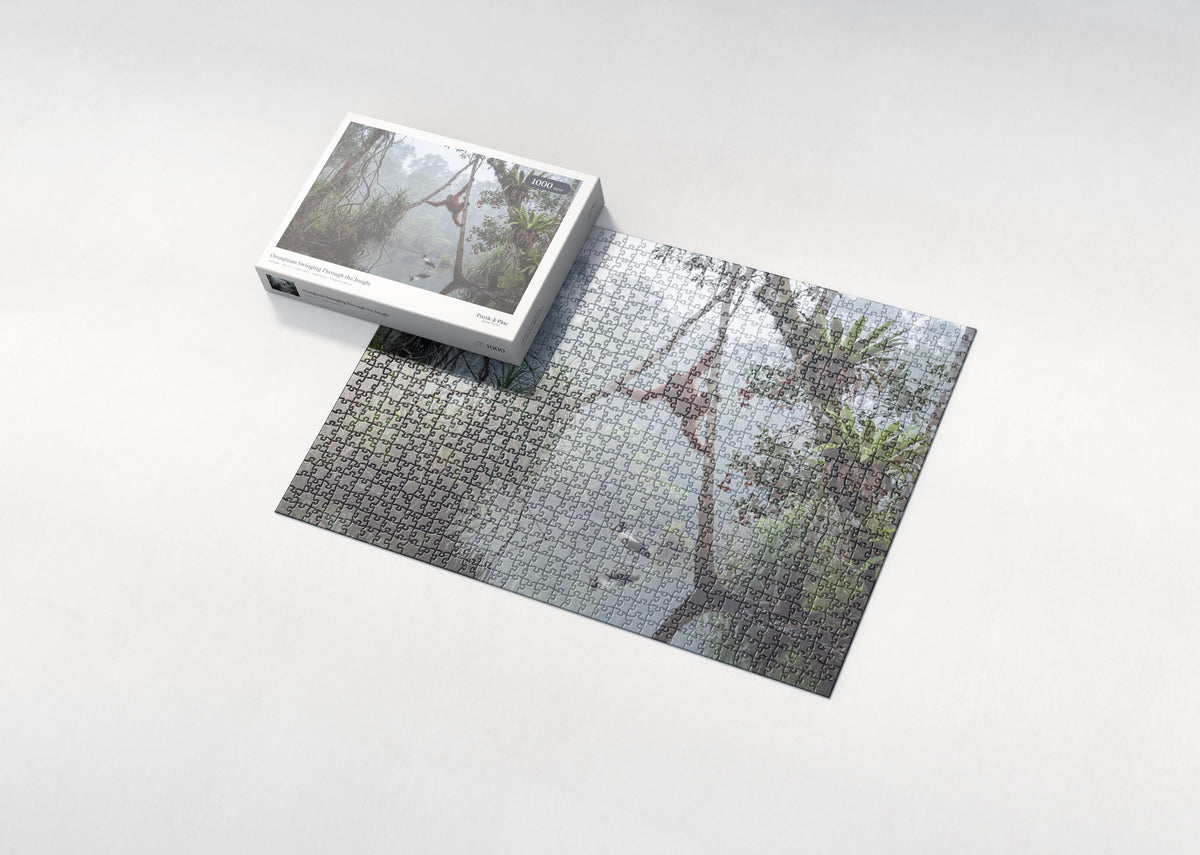 Orangutan Swinging Through the Jungle jigsaw puzzle - box and puzzle