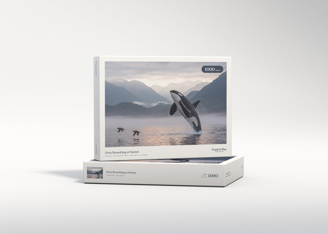 Orca Breaching at Sunset jigsaw puzzle - gift box
