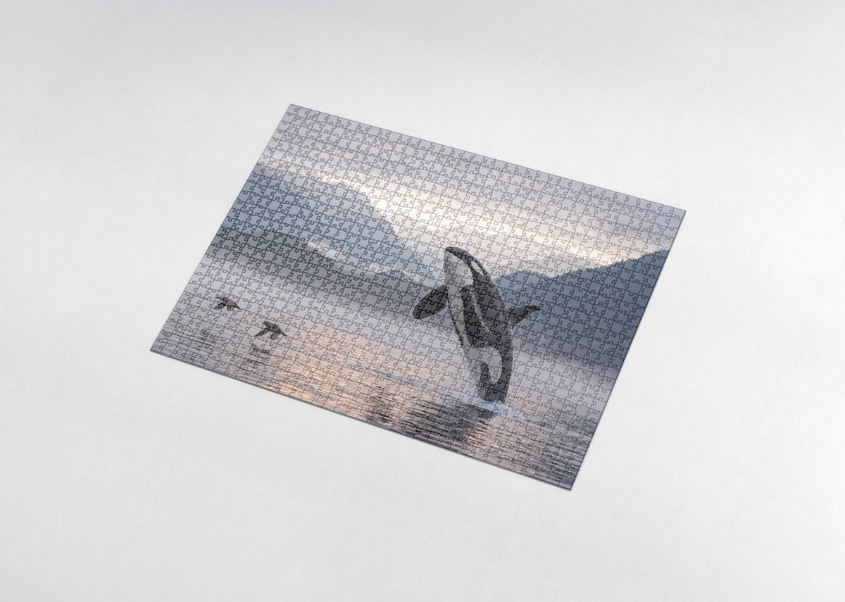 Orca Breaching at Sunset jigsaw puzzle - assembled puzzle