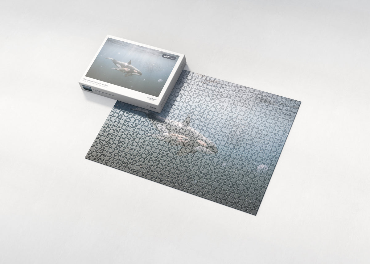 Orca Mother and Calf in the Blue jigsaw puzzle - box and puzzle