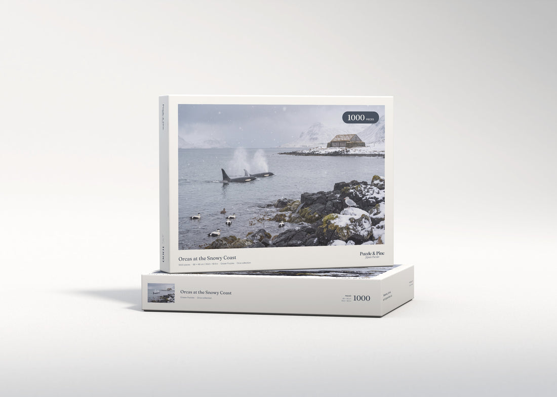 Orcas at the Snowy Coast jigsaw puzzle - gift box