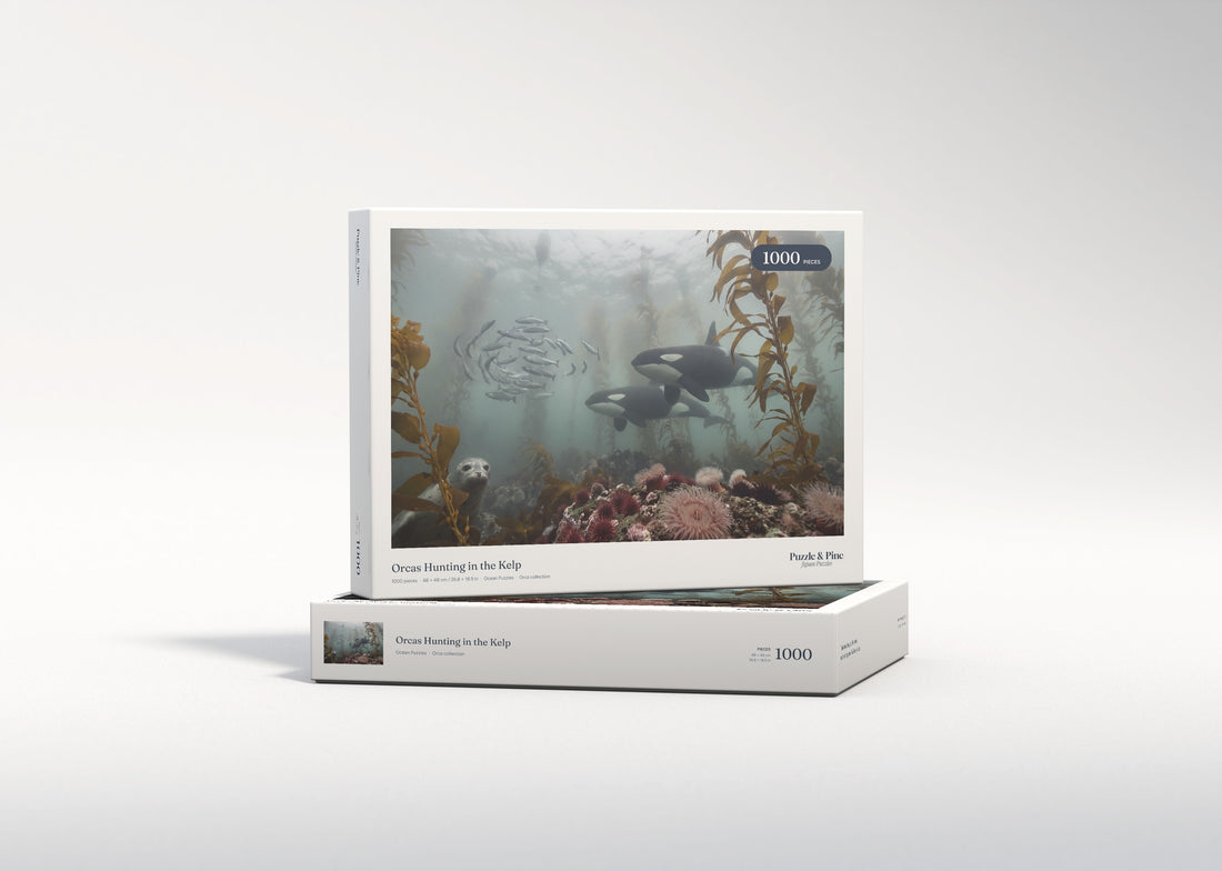 Orcas Hunting in the Kelp jigsaw puzzle - gift box