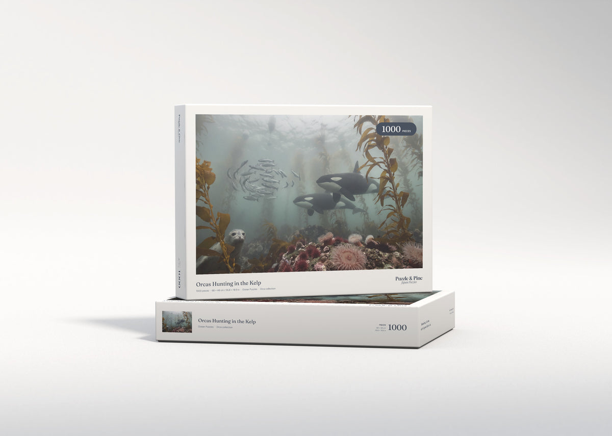Orcas Hunting in the Kelp jigsaw puzzle - gift box