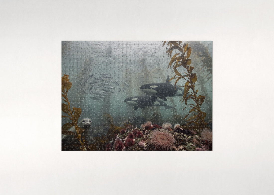 Orcas Hunting in the Kelp jigsaw puzzle - gift box