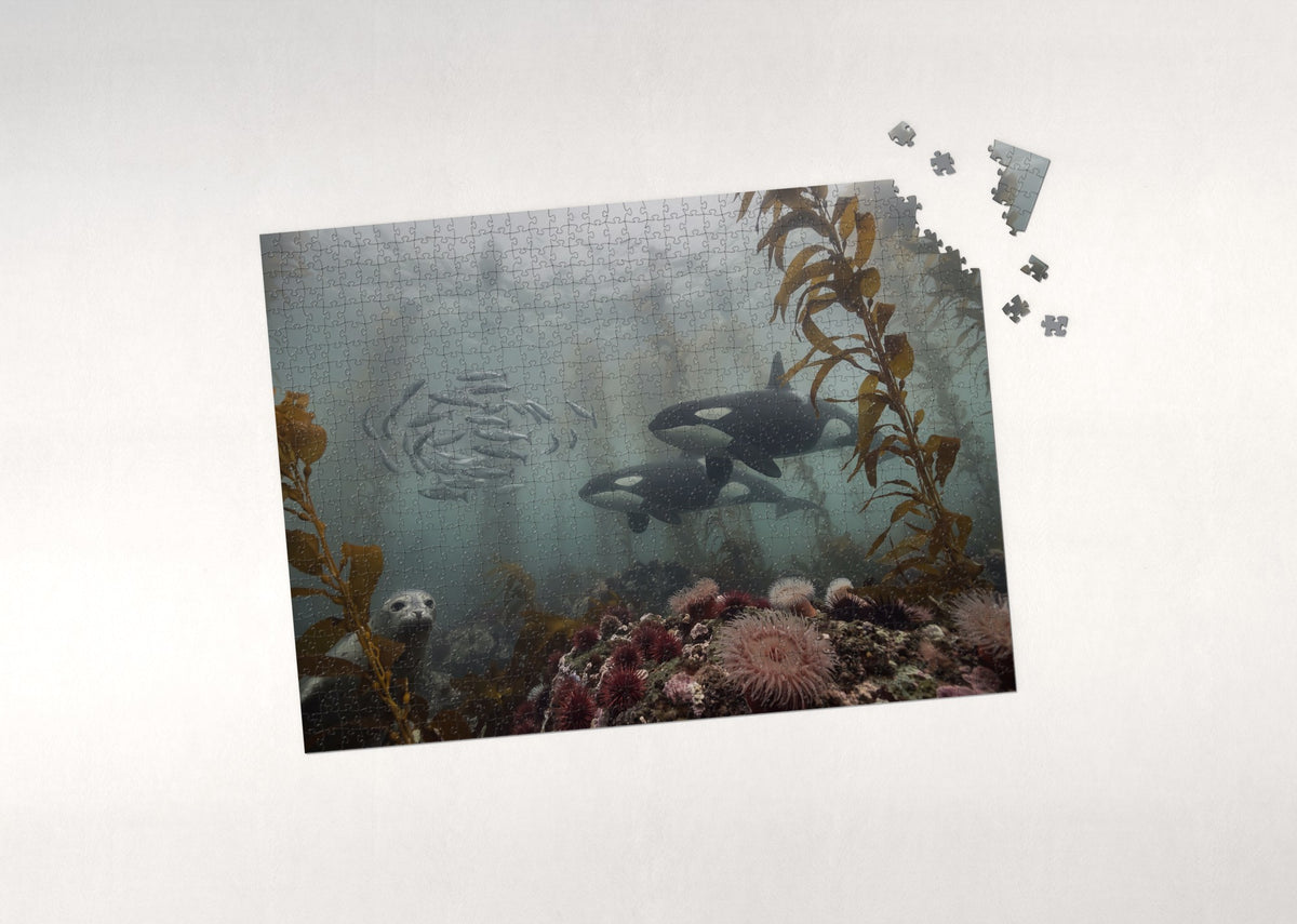 Orcas Hunting in the Kelp jigsaw puzzle - puzzle with loose pieces