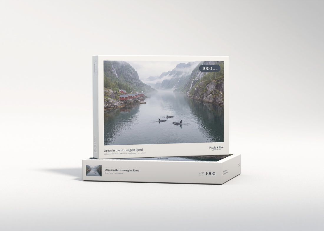 Orcas in the Norwegian Fjord jigsaw puzzle - gift box
