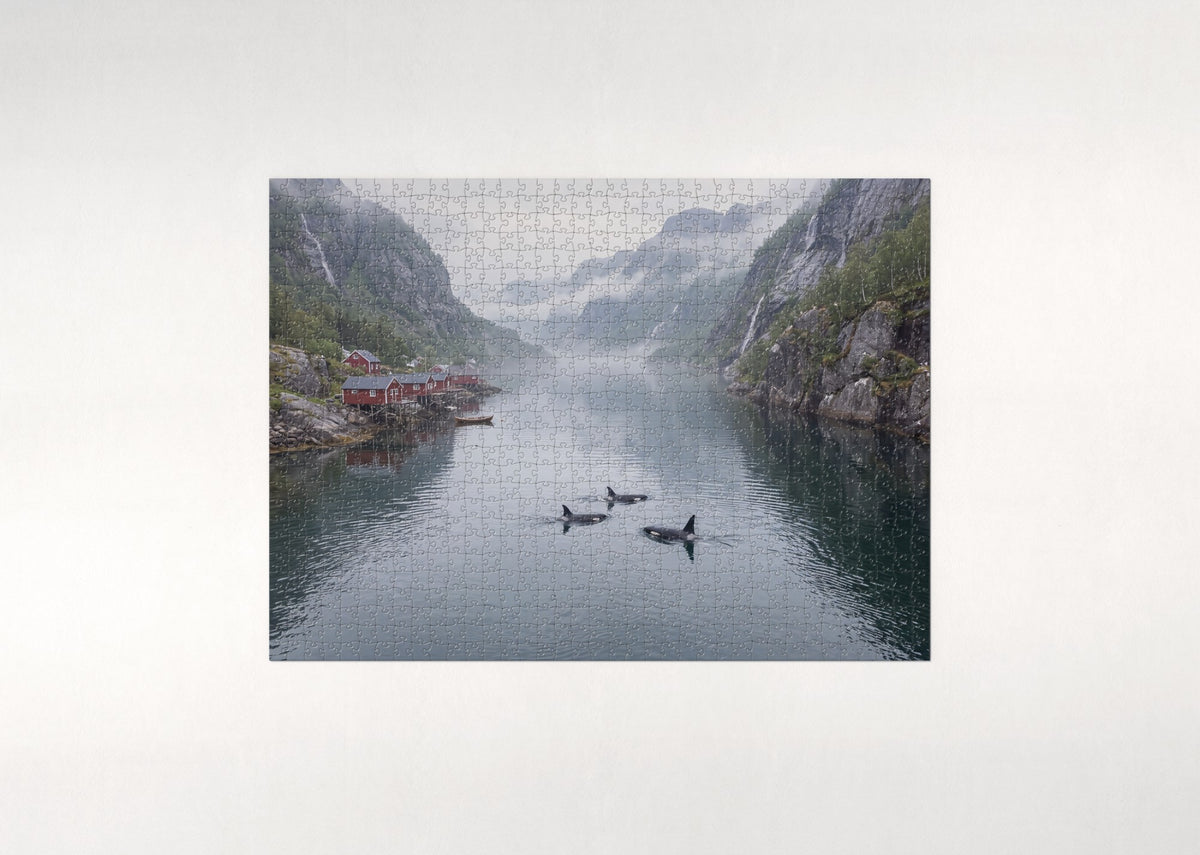 Orcas in the Norwegian Fjord jigsaw puzzle - flat puzzle