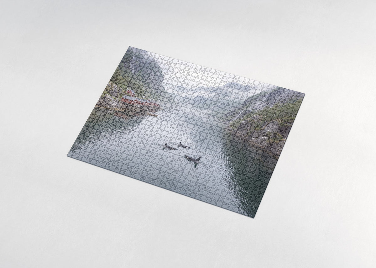 Orcas in the Norwegian Fjord jigsaw puzzle - assembled puzzle
