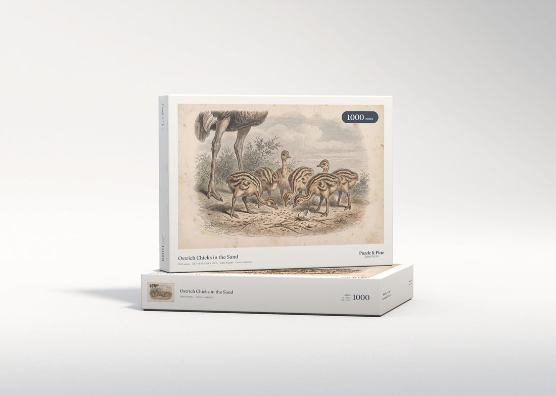 Ostrich Chicks in the Sand jigsaw puzzle - gift box