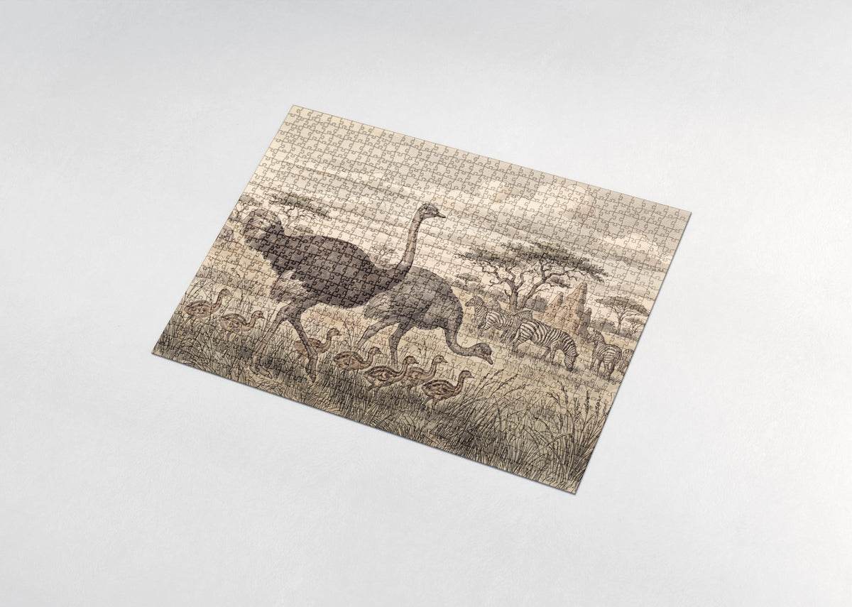 Ostrich Family in the Grassland jigsaw puzzle - assembled puzzle