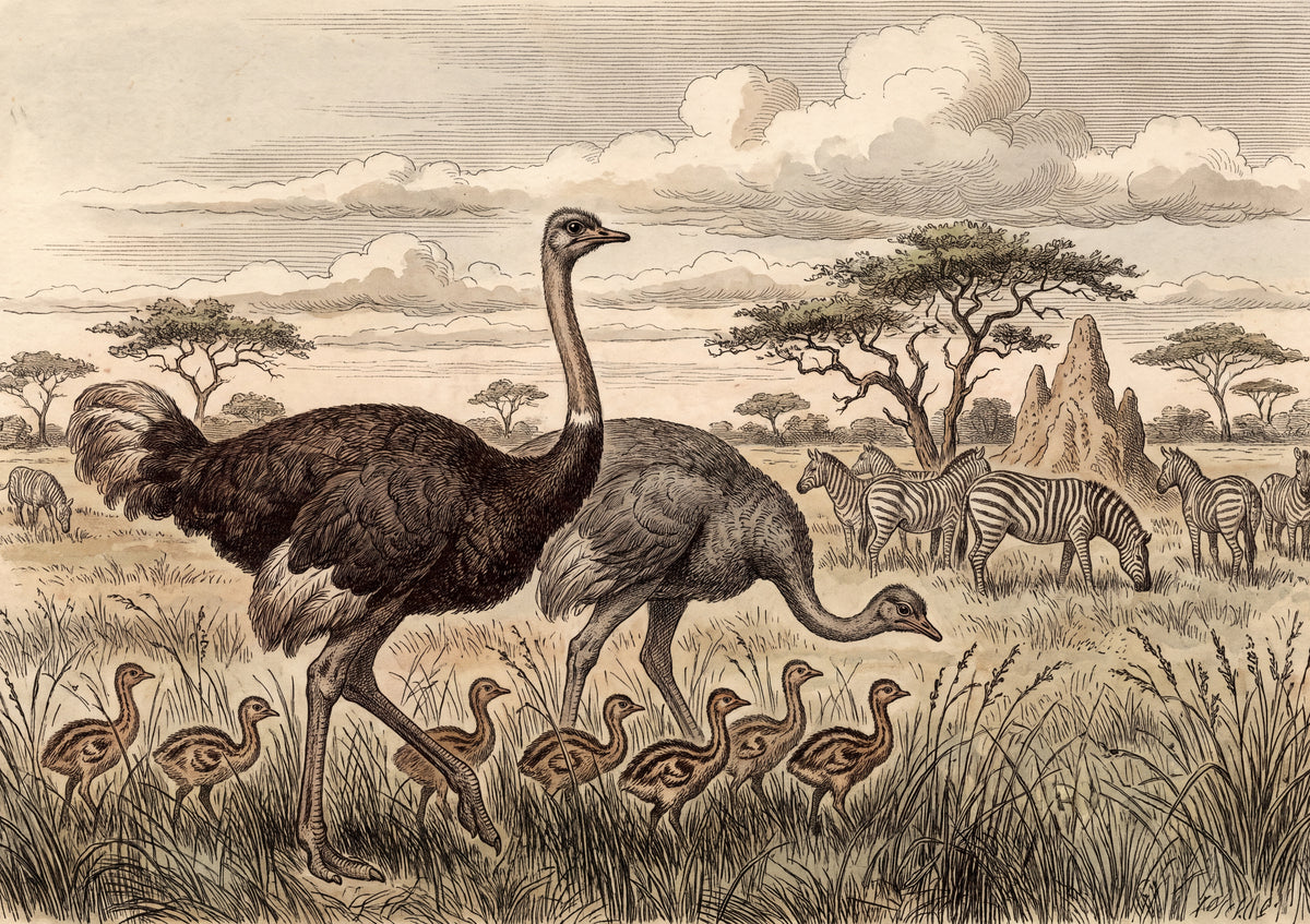 Ostrich Family in the Grassland jigsaw puzzle