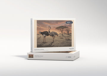 Ostrich Pair at Sunset jigsaw puzzle - gift box