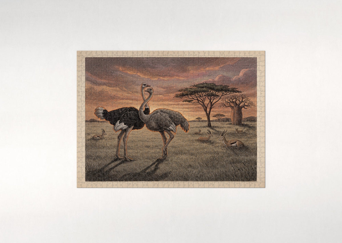 Ostrich Pair at Sunset jigsaw puzzle - flat puzzle