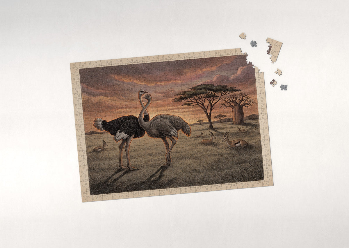 Ostrich Pair at Sunset jigsaw puzzle - puzzle with loose pieces