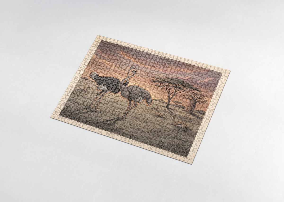 Ostrich Pair at Sunset jigsaw puzzle - assembled puzzle