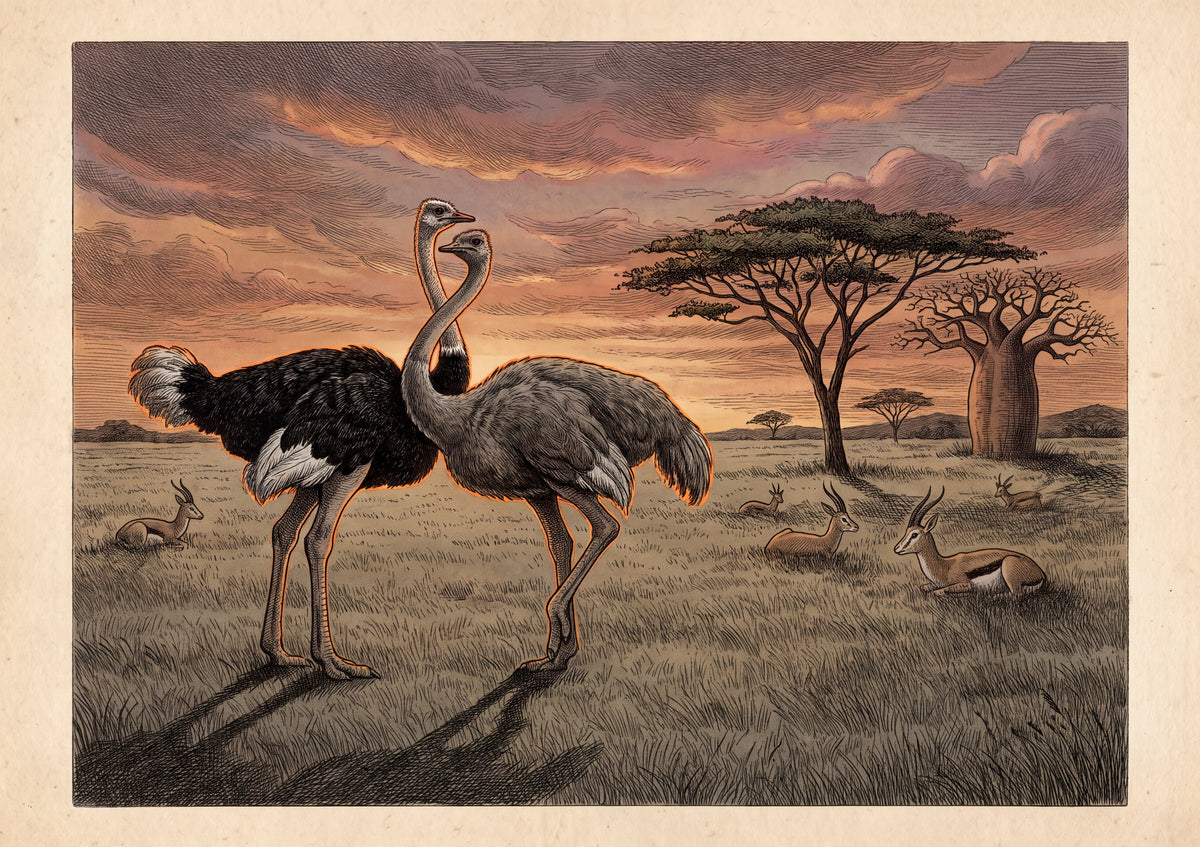 Ostrich Pair at Sunset jigsaw puzzle