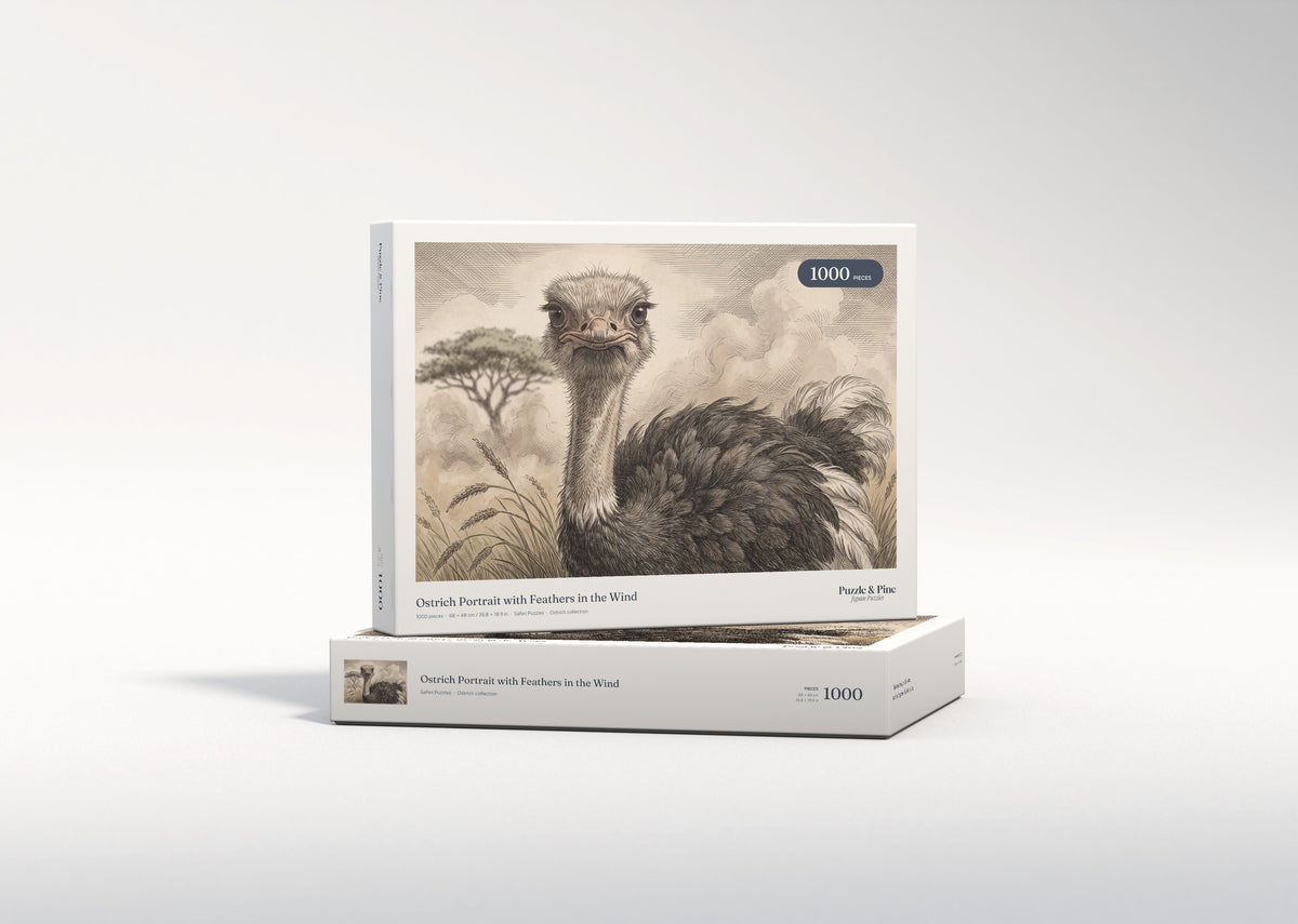 Ostrich Portrait with Feathers in the Wind jigsaw puzzle - gift box