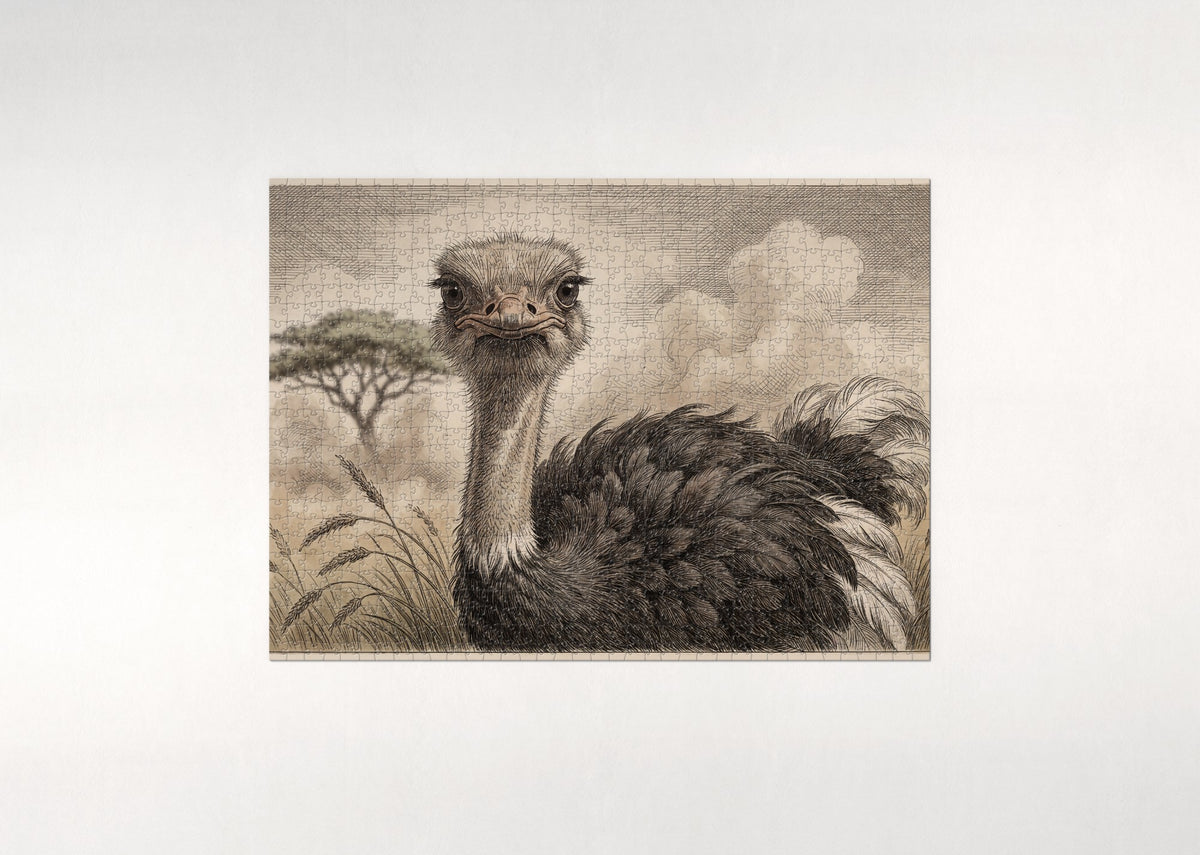 Ostrich Portrait with Feathers in the Wind jigsaw puzzle - flat puzzle