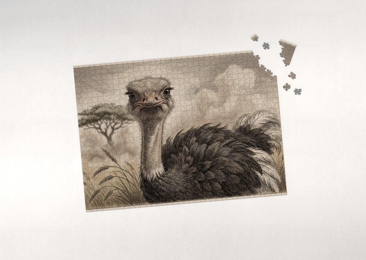 Ostrich Portrait with Feathers in the Wind jigsaw puzzle - puzzle with loose pieces