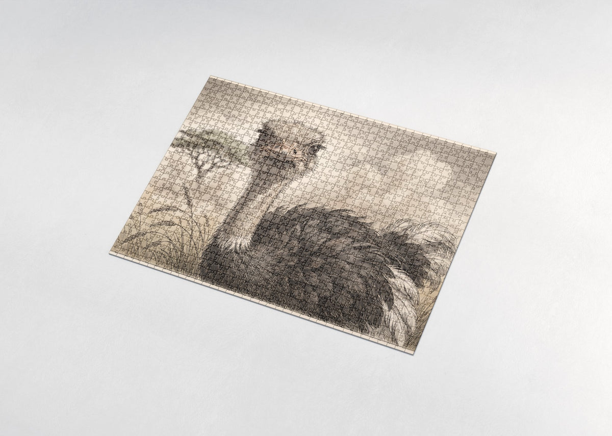 Ostrich Portrait with Feathers in the Wind jigsaw puzzle - assembled puzzle