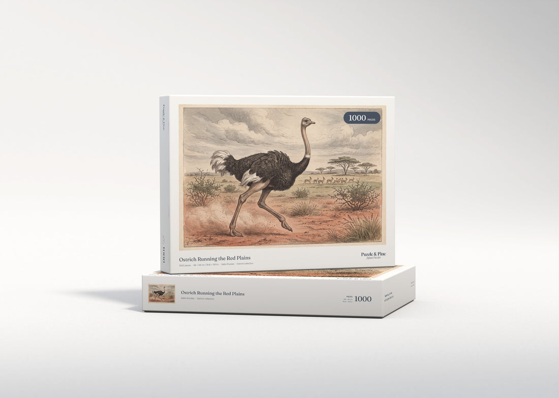 Ostrich Running the Red Plains jigsaw puzzle - gift box