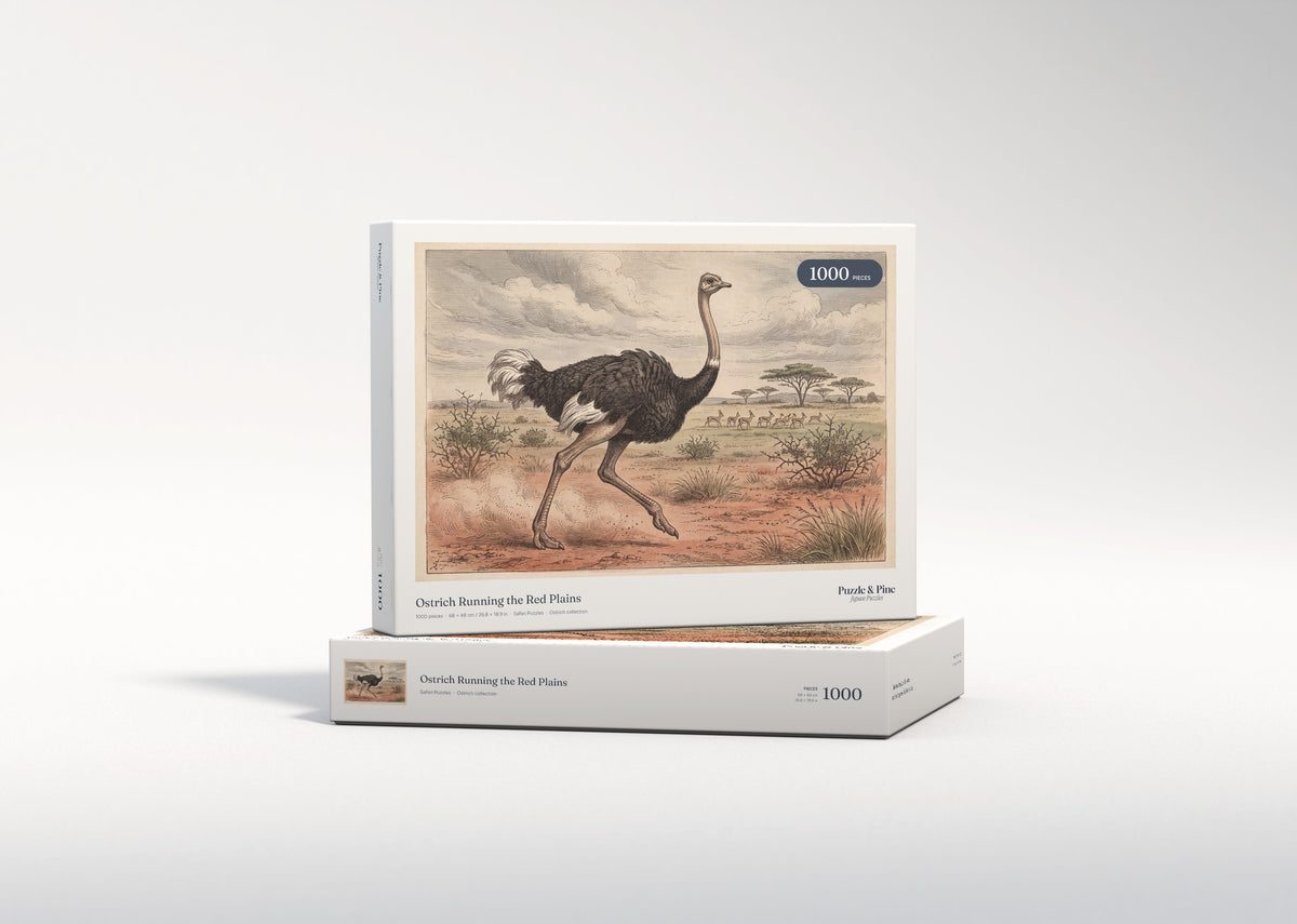 Ostrich Running the Red Plains jigsaw puzzle - gift box