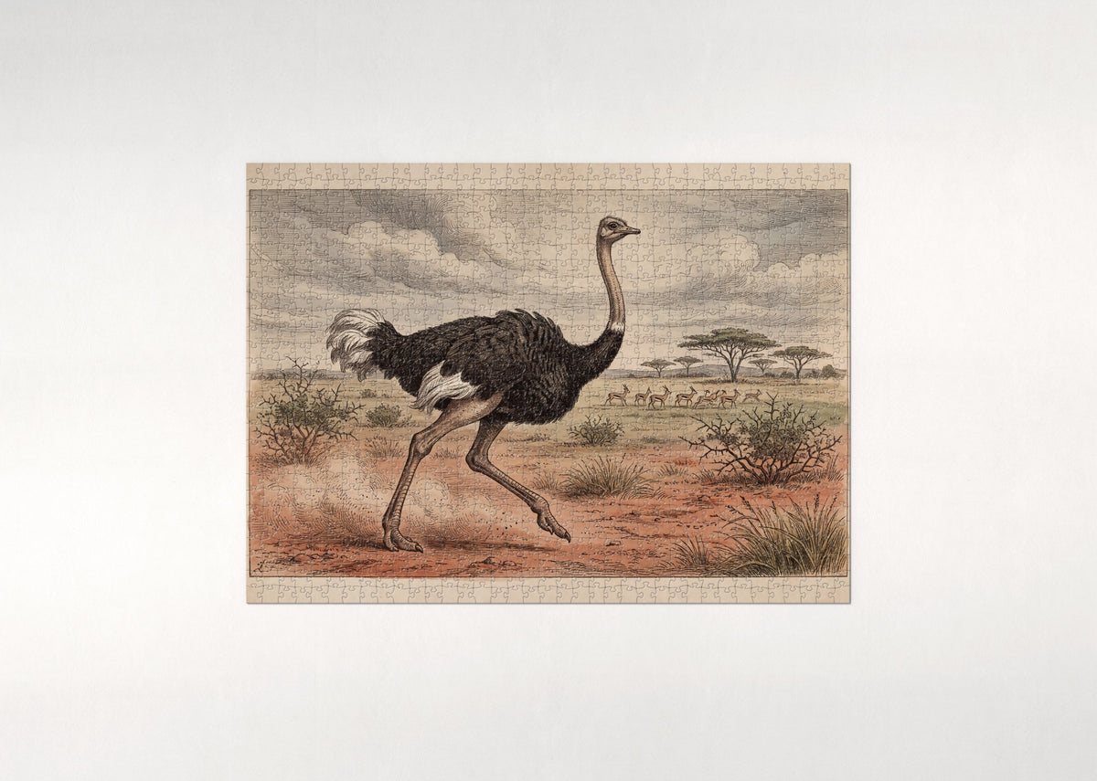 Ostrich Running the Red Plains jigsaw puzzle - flat puzzle