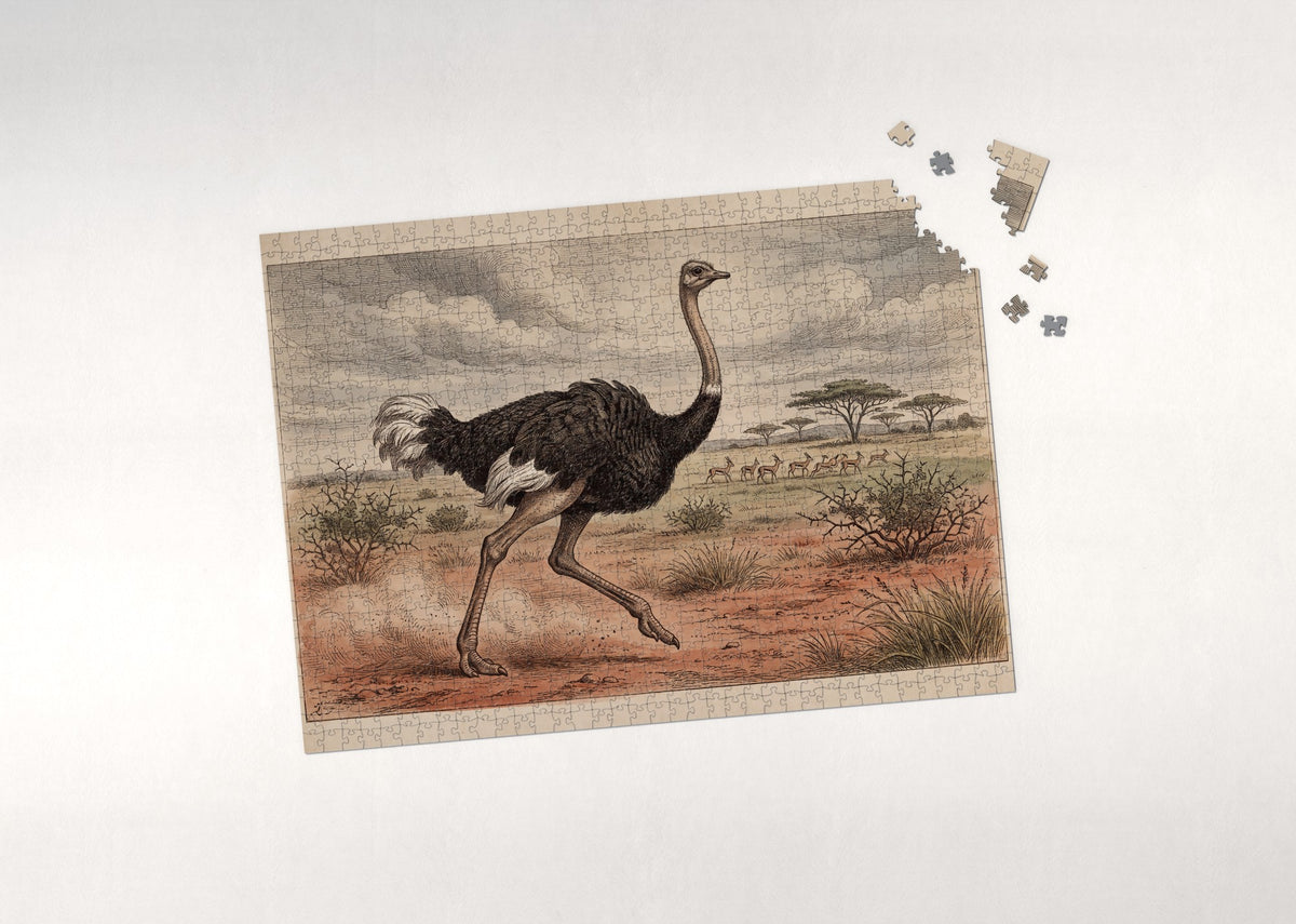 Ostrich Running the Red Plains jigsaw puzzle - puzzle with loose pieces